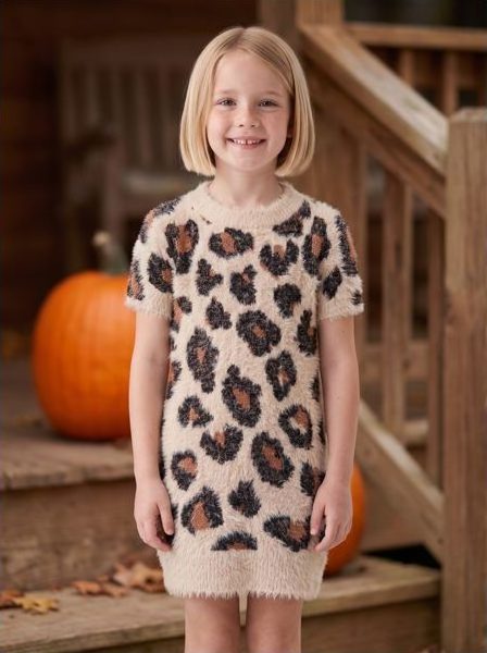 Cozy leopard dress, shown on a model